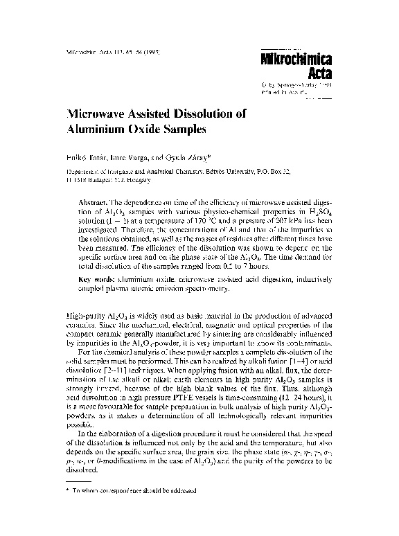 (PDF) Microwave assisted dissolution of aluminium oxide samples