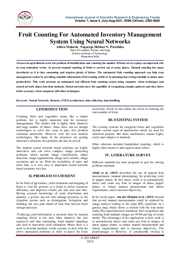 (PDF) Fruit Counting For Automated Inventory Management System Using ...