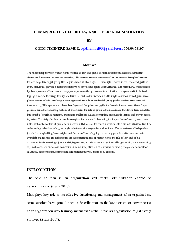 (DOC) HUMAN RIGHT, RULE OF LAW AND PUBLIC ADMINISTRATION