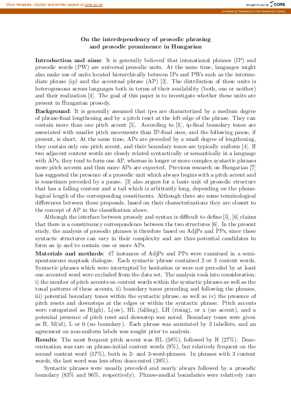 (PDF) On the interdepencende of prosodic phrasing and prosodic ...
