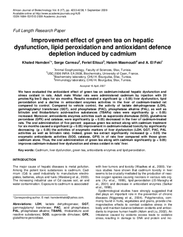 (PDF) Improvement effect of green tea on hepatic dysfunction, lipid ...