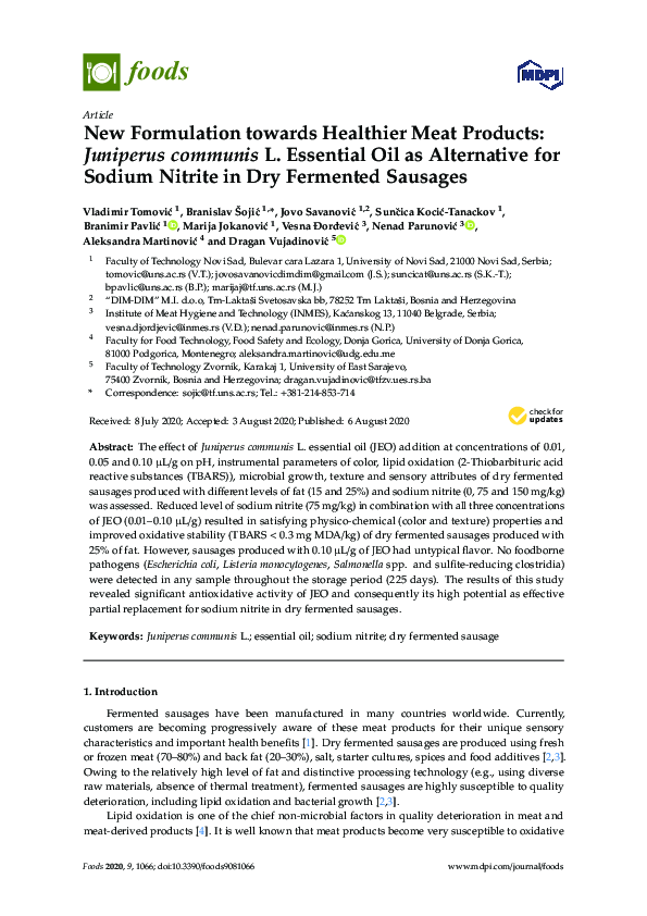 (PDF) New Formulation towards Healthier Meat Products: Juniperus ...
