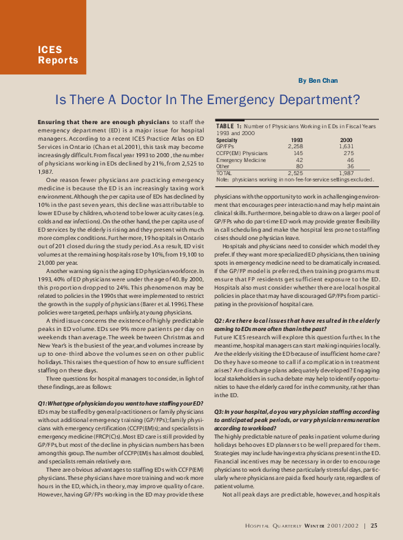 (PDF) ICES Report: Is There A Doctor in The Emergency Department?