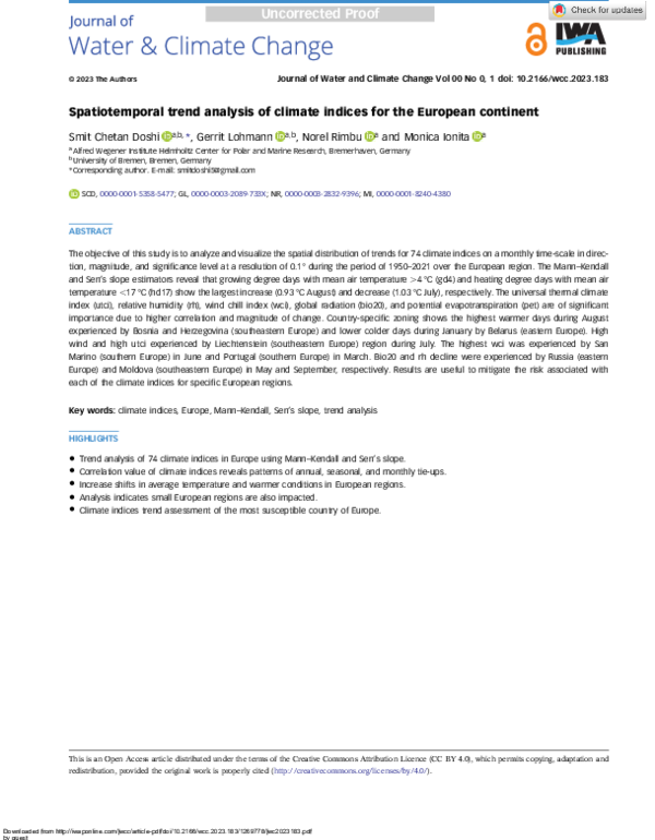 (PDF) Spatiotemporal trend analysis of climate indices for the European ...