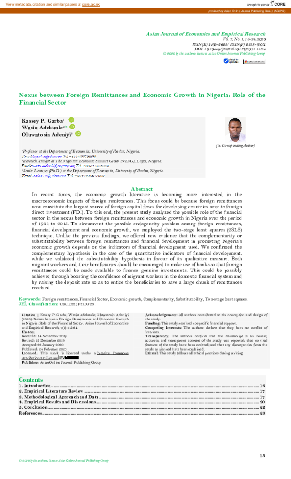 (PDF) Nexus between Foreign Remittances and Economic Growth in Nigeria ...