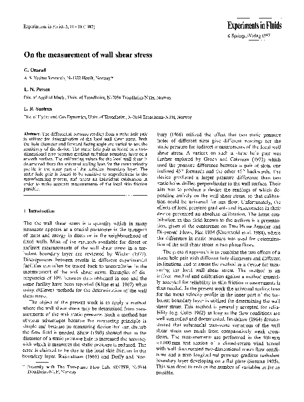 (PDF) On the measurement of wall shear stress