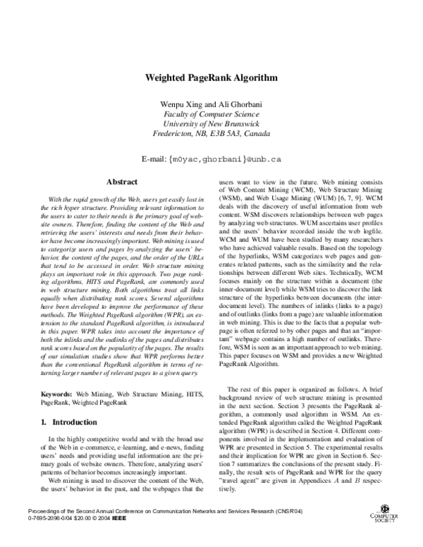 (PDF) Weighted PageRank algorithm