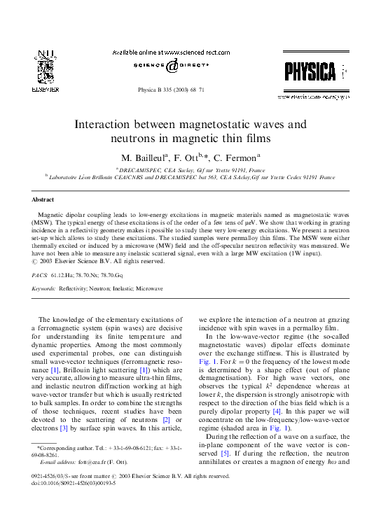(PDF) Interaction between magnetostatic waves and neutrons in magnetic ...
