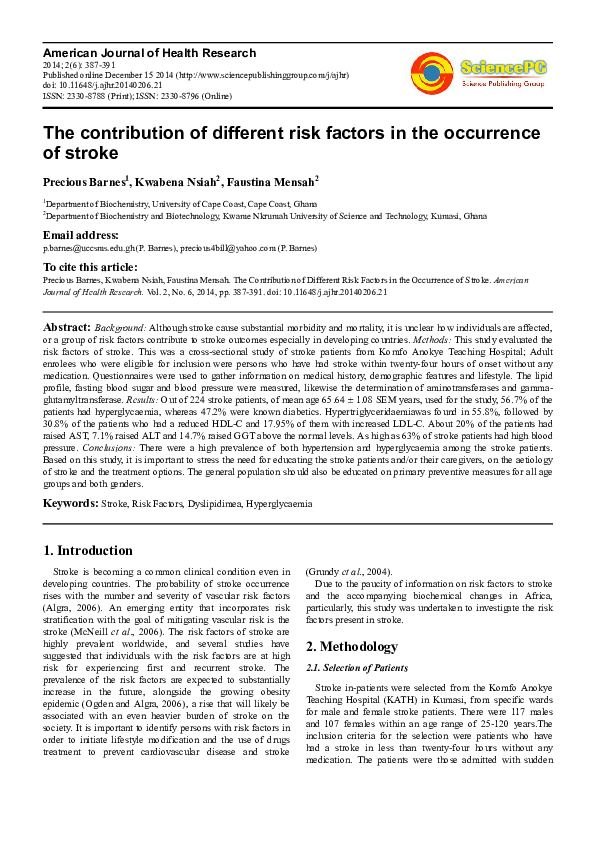 (PDF) The Contribution of Different Risk Factors in the Occurrence of ...