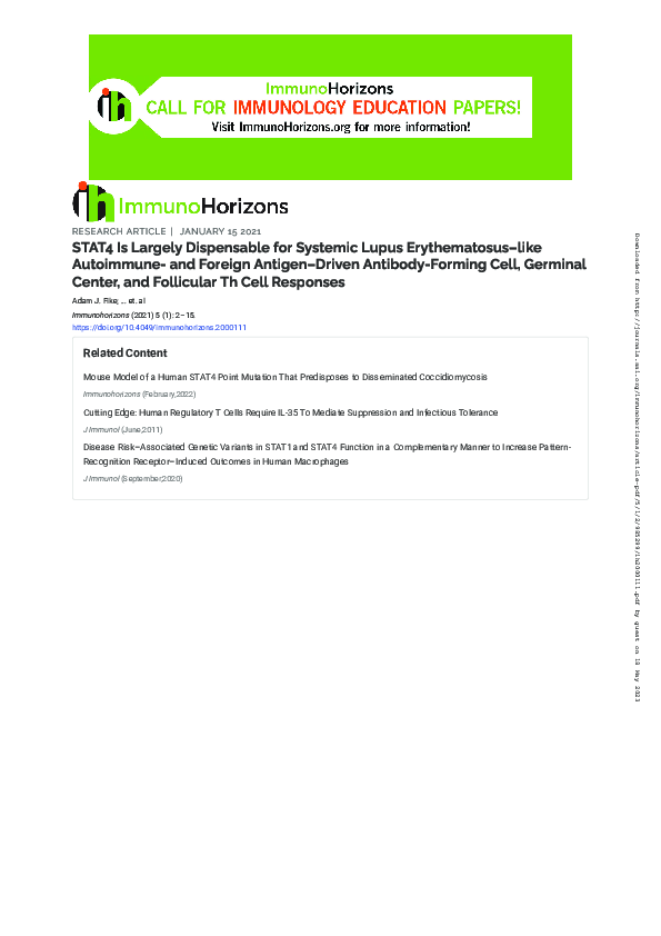 (PDF) STAT4 Is Largely Dispensable for Systemic Lupus Erythematosus ...
