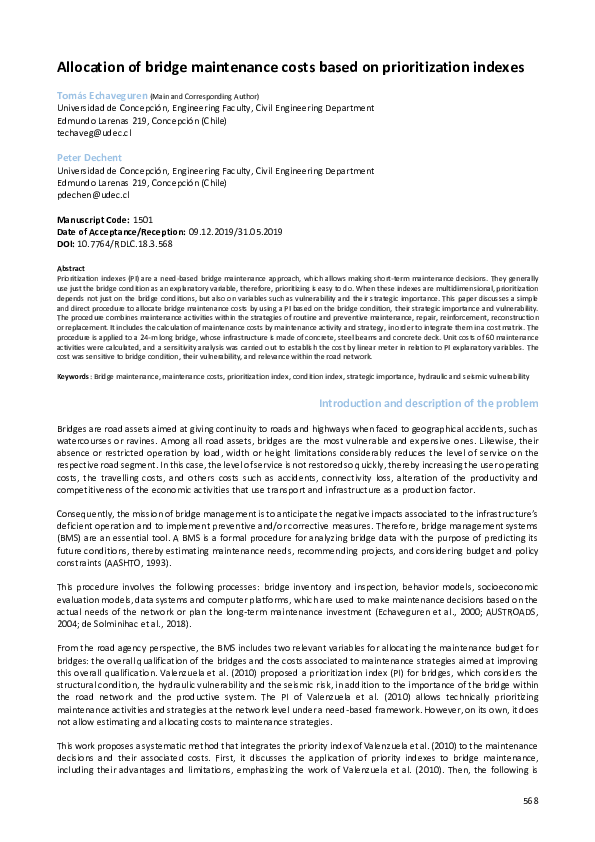 (PDF) Allocation of bridge maintenance costs based on prioritization ...