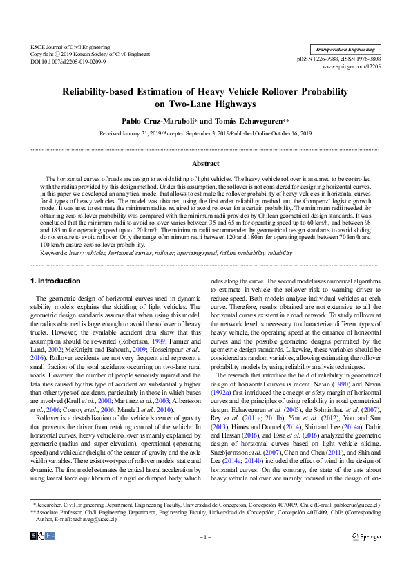 (PDF) Reliability-based Estimation of Heavy Vehicle Rollover ...