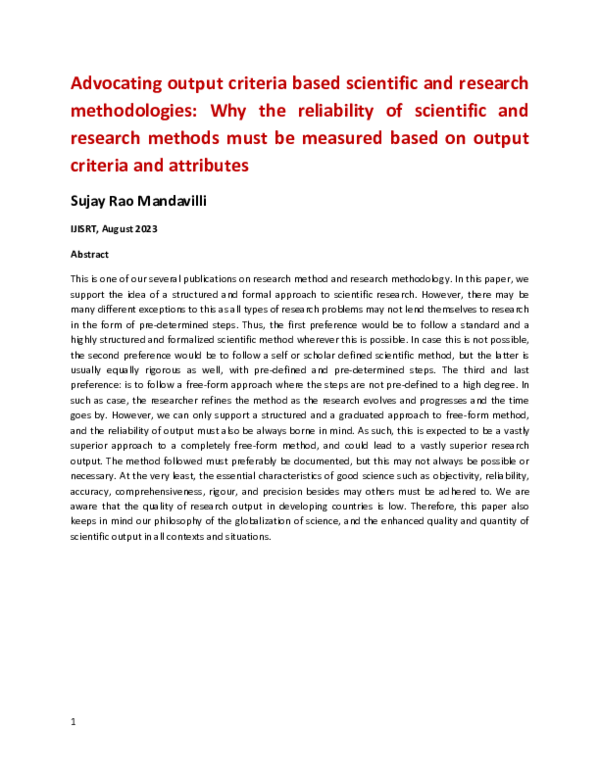 (PDF) Advocating output criteria based scientific and research ...