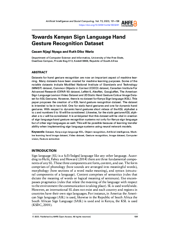 (PDF) Towards Kenyan Sign Language Hand Gesture Recognition Dataset