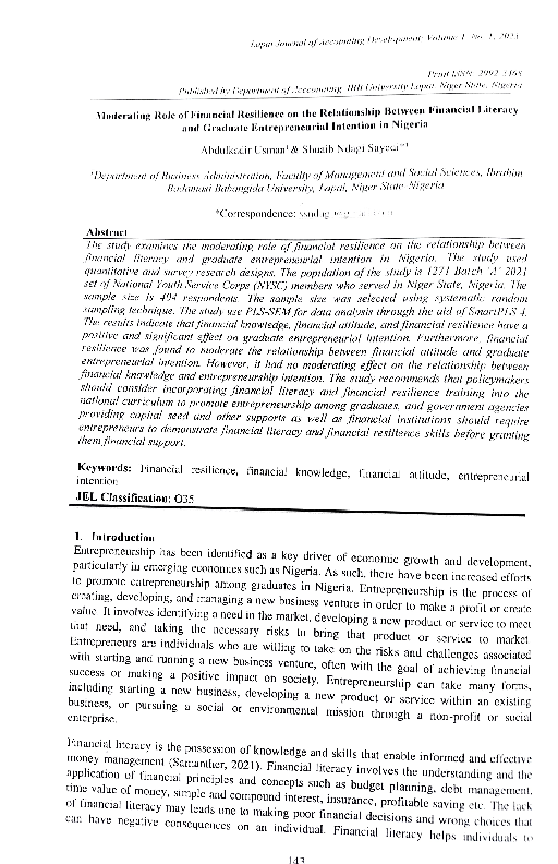 (PDF) Moderating Role of Financial Resilience on the Relationship ...