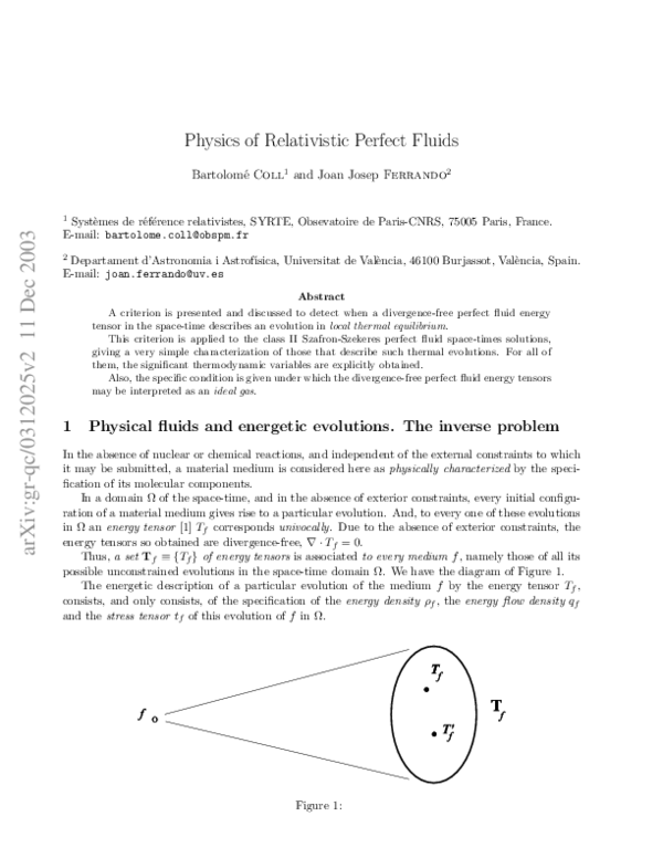 (PDF) Physics of Relativistic Perfect Fluids