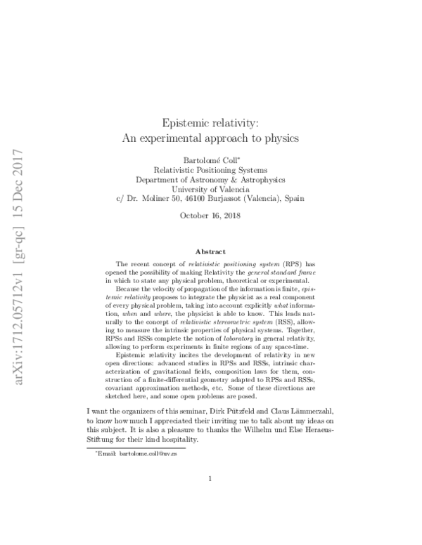 (PDF) Epistemic Relativity: An Experimental Approach to Physics
