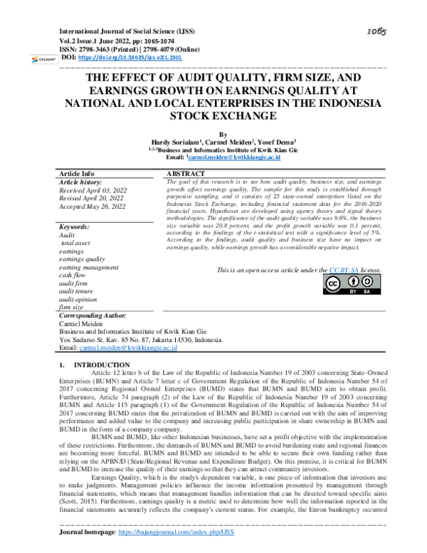 (PDF) The Effect of Audit Quality, Firm Size, and Earnings Growth on ...
