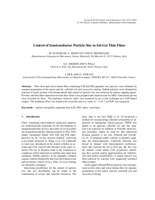 (PDF) Control of semiconductor particle size in sol-gel thin films