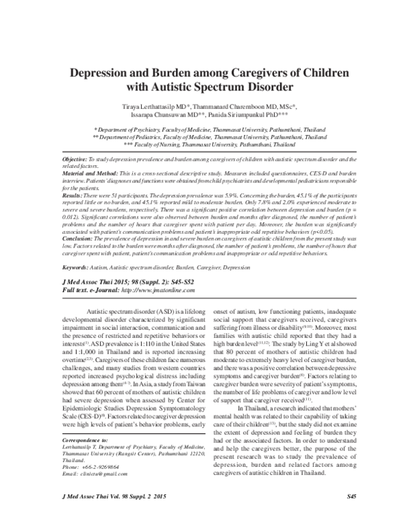 (PDF) Depression and burden among caregivers of children with autistic ...