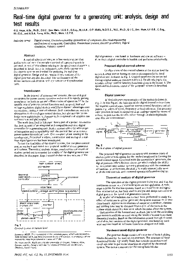 (PDF) Real-time digital governor for a generating unit: analysis ...