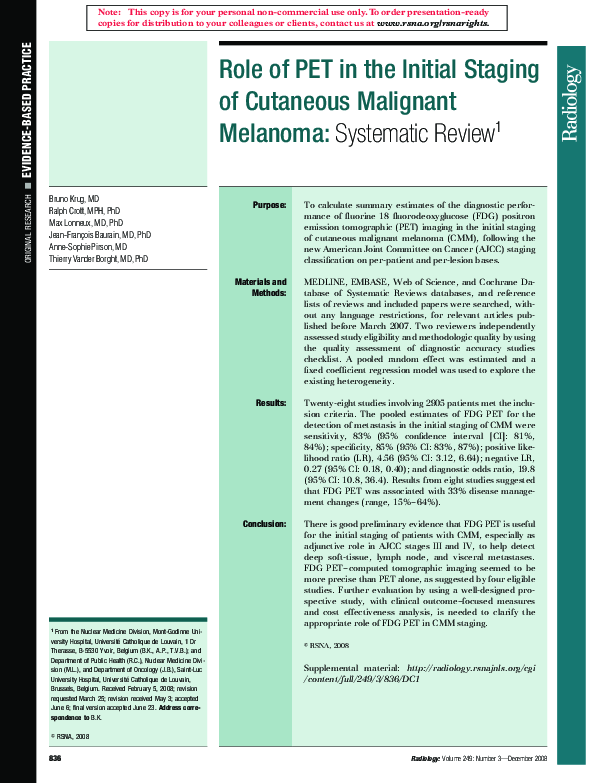 (PDF) Role of PET in the Initial Staging of Cutaneous Malignant ...