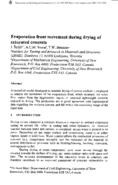 (PDF) Evaporation Front Movement During Drying Of Saturated Concrete