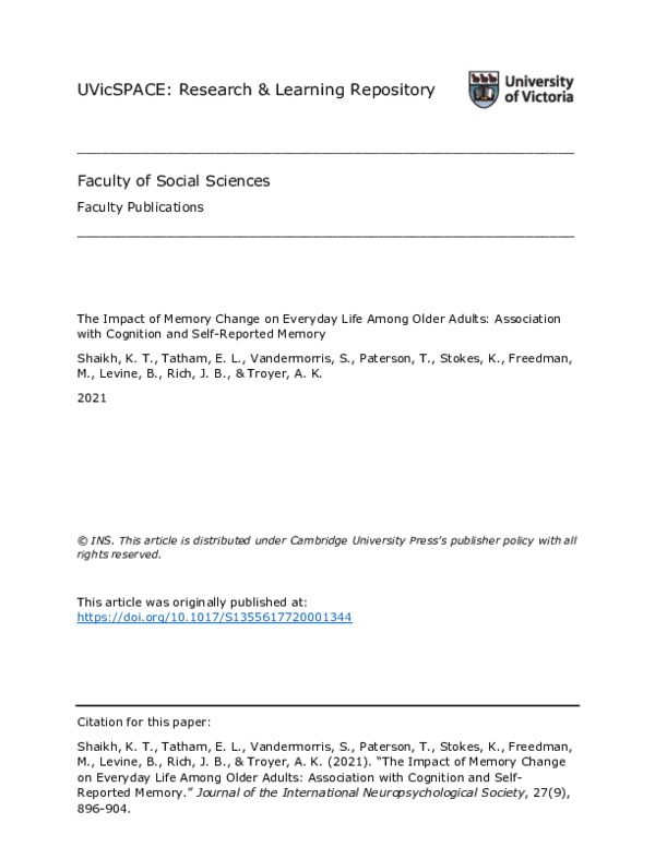(PDF) The Impact of Memory Change on Everyday Life Among Older Adults ...