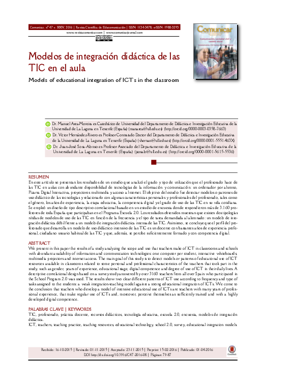 (PDF) Models of educational integration of ICTs in the classroom