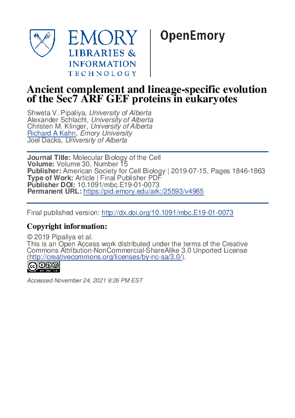 (PDF) Ancient complement and lineage-specific evolution of the Sec7 ARF ...