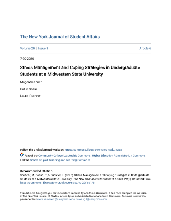 (PDF) Stress Management and Coping Strategies in Undergraduate Students ...