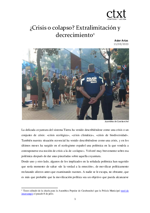 ¿Crisis o colapso? Extralimitación y decrecimiento