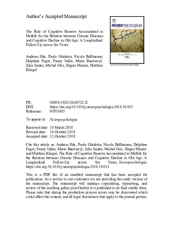 (PDF) The role of cognitive reserve accumulated in midlife for the ...