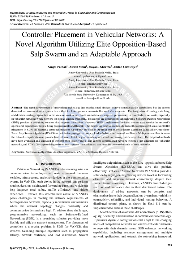 (PDF) Controller Placement in Vehicular Networks: A Novel Algorithm ...