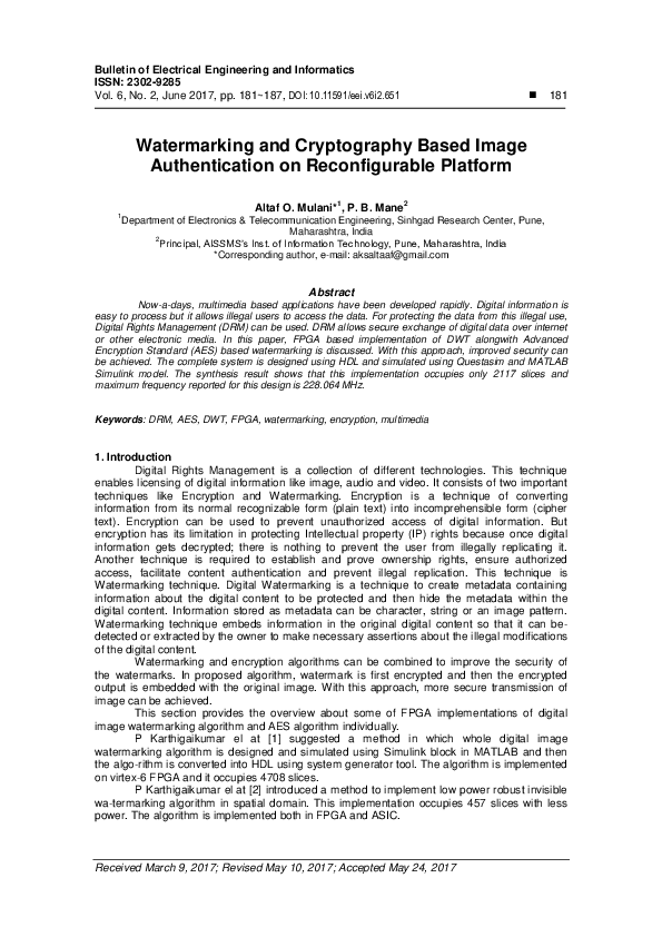 (PDF) Watermarking and Cryptography Based Image Authentication on ...