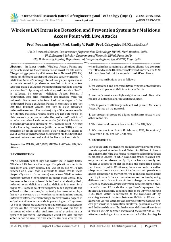(PDF) Wireless LAN Intrusion Detection and Prevention system for ...