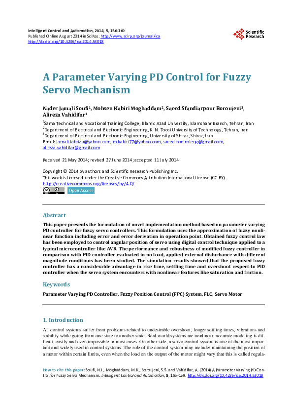 (PDF) A Parameter Varying PD Control for Fuzzy Servo Mechanism