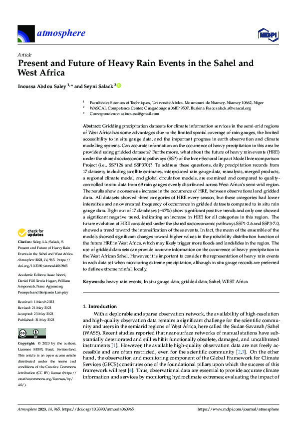 (PDF) Present and Future of Heavy Rain Events in the Sahel and West Africa