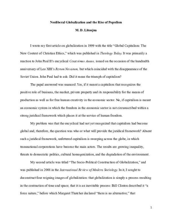 (DOC) Neoliberal Globalization and the Rise of Populism