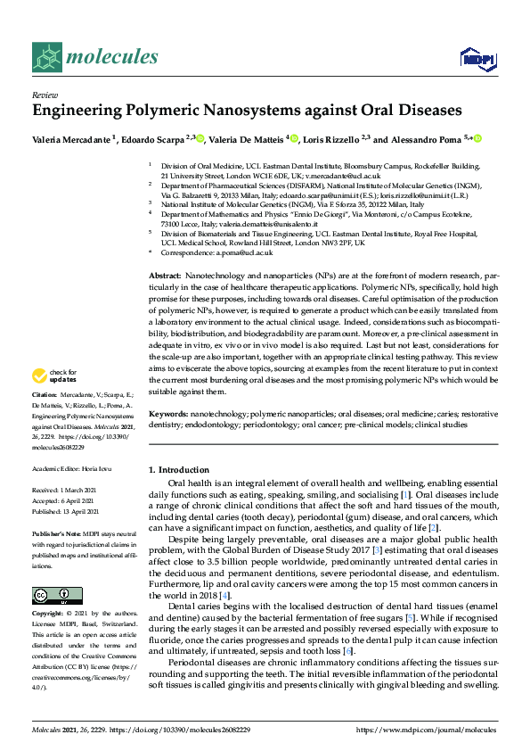 (PDF) Engineering Polymeric Nanosystems against Oral Diseases