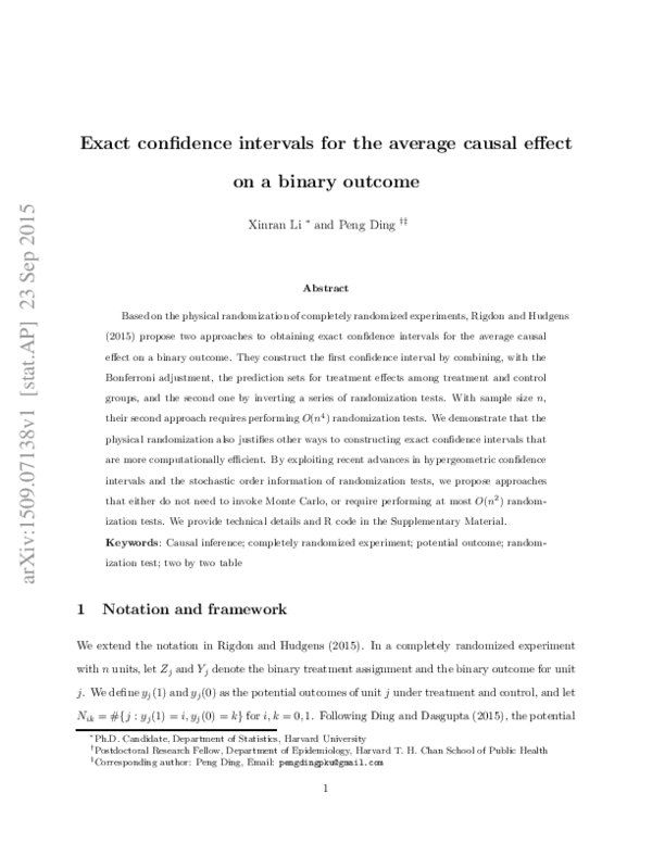 (PDF) Exact confidence intervals for the average causal effect on a ...