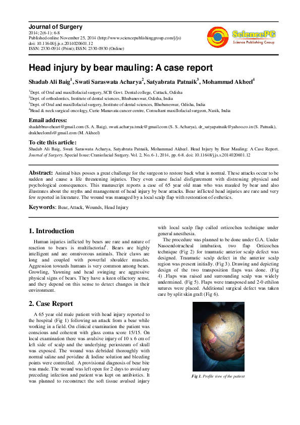 (PDF) Head Injury by Bear Mauling: A Case Report