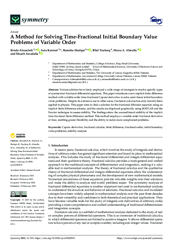 (PDF) A Method for Solving Time-Fractional Initial Boundary Value ...
