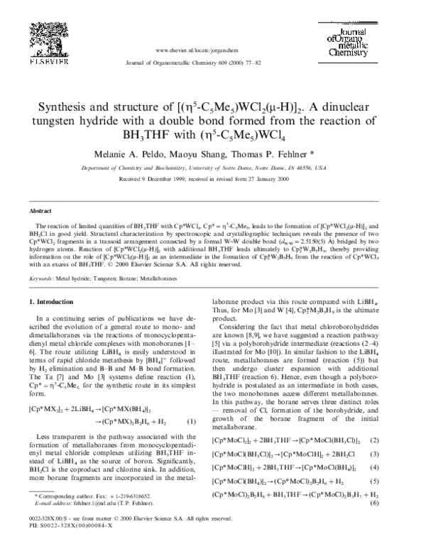 (PDF) Synthesis and structure of [(η5-C5Me5)WCl2(μ-H)]2. A dinuclear ...