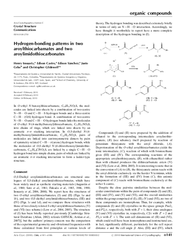 (PDF) Hydrogen-bonding patterns in two aroylthiocarbamates and two ...