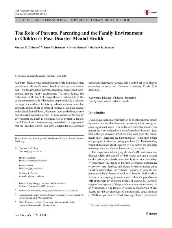 (PDF) The Role of Parents, Parenting and the Family Environment in ...