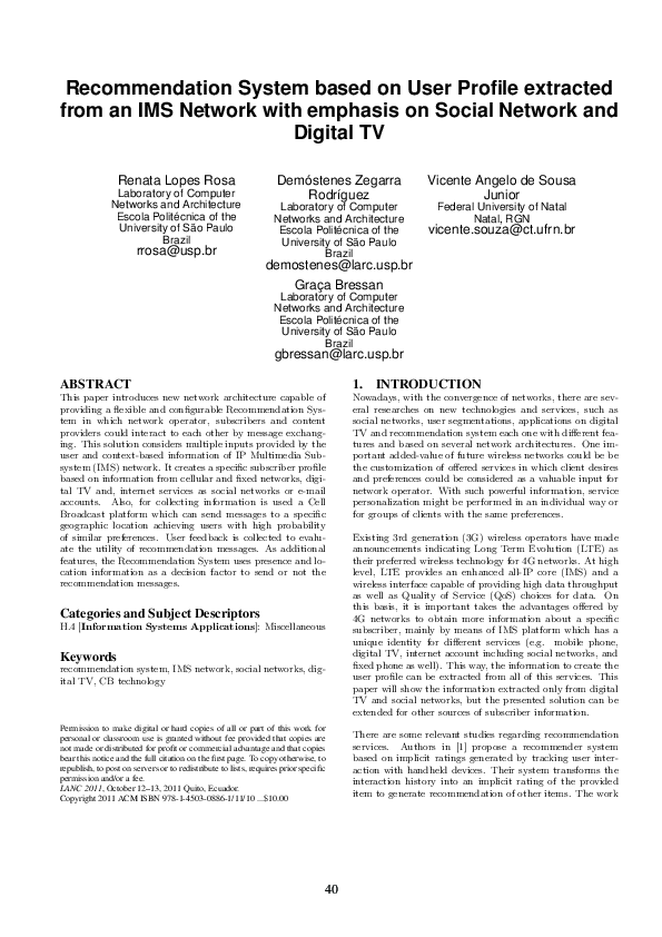 (PDF) Recommendation system based on user profile extracted from an IMS ...