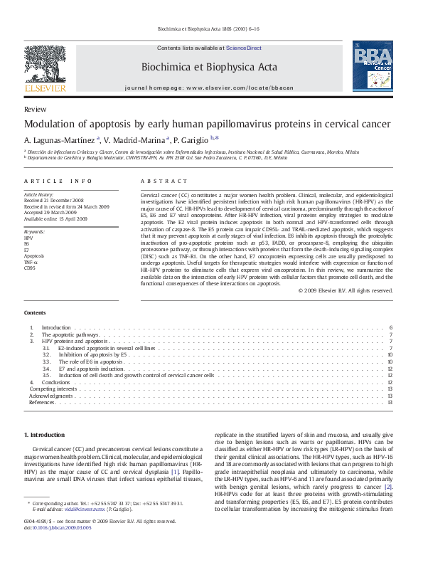 (PDF) Modulation of apoptosis by early human papillomavirus proteins in ...