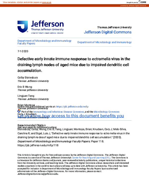 (PDF) Defective early innate immune response to ectromelia virus in the ...