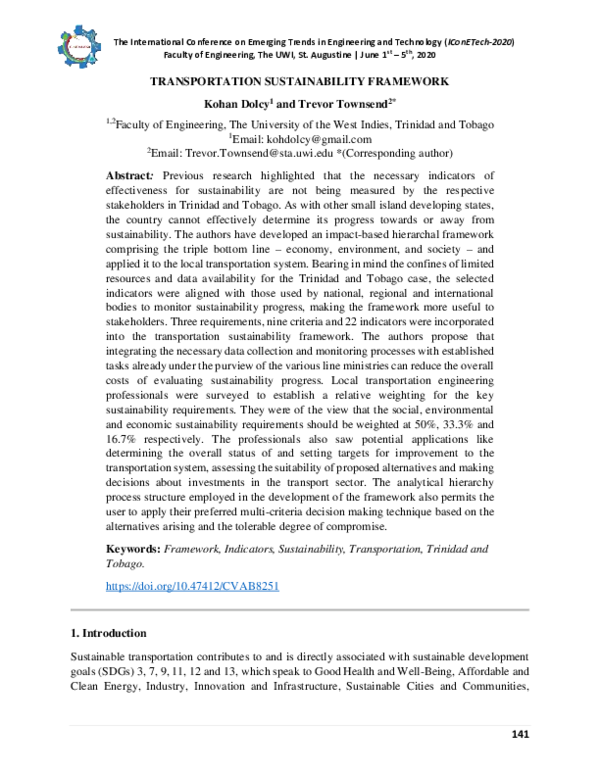 (PDF) Transportation Sustainability Framework